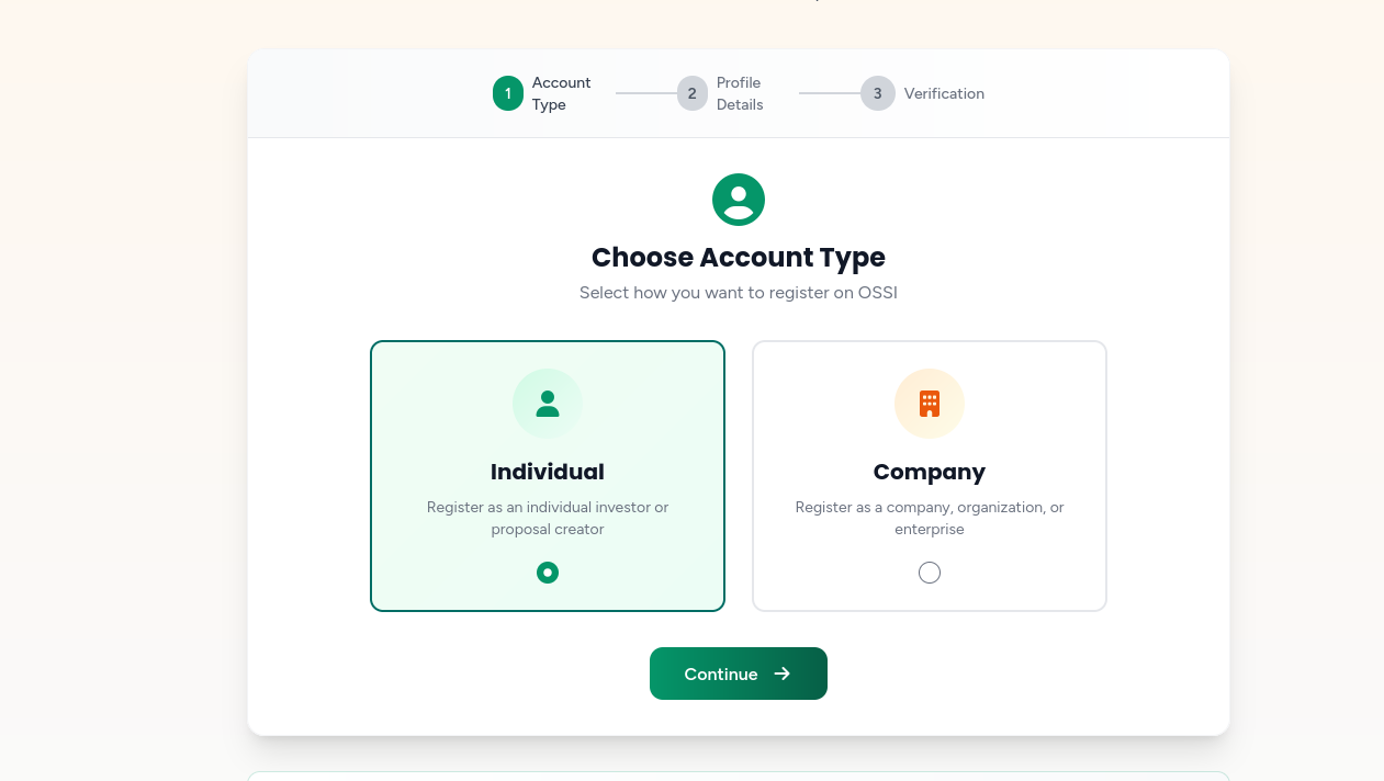 Individual Registration Step 1 - Select Account Type