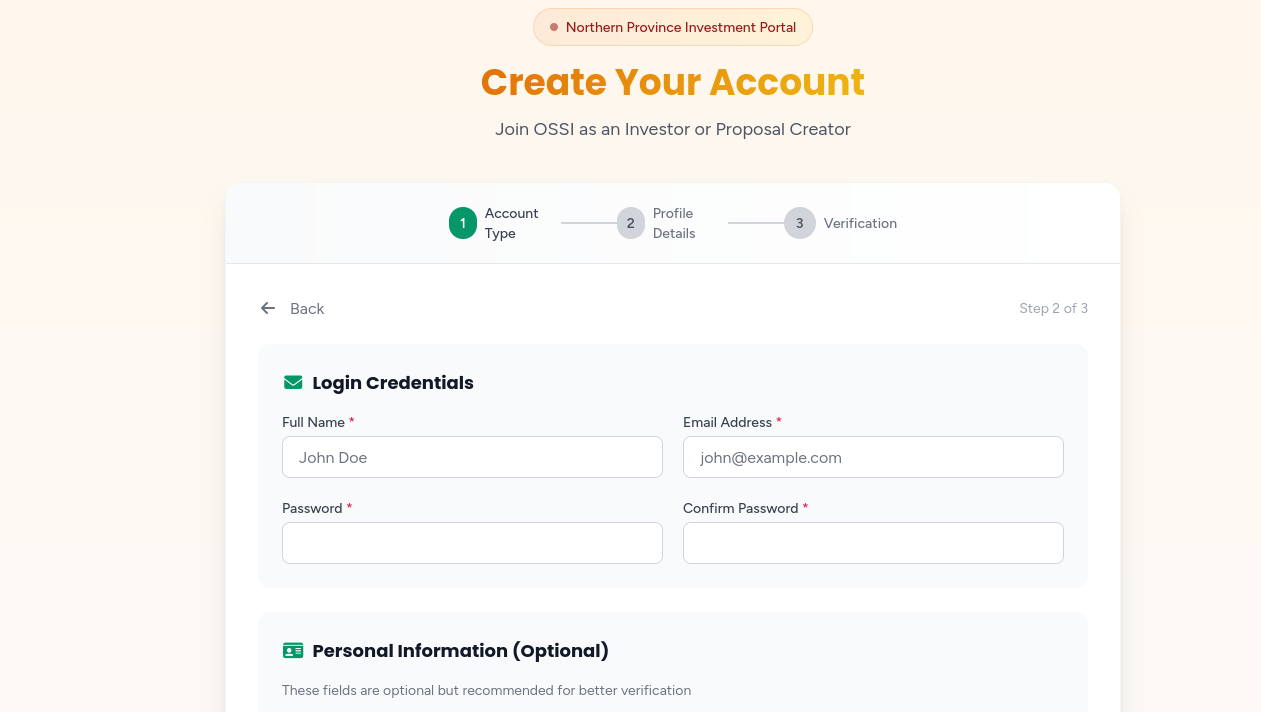 Individual Registration Step 2 - Fill Personal Details